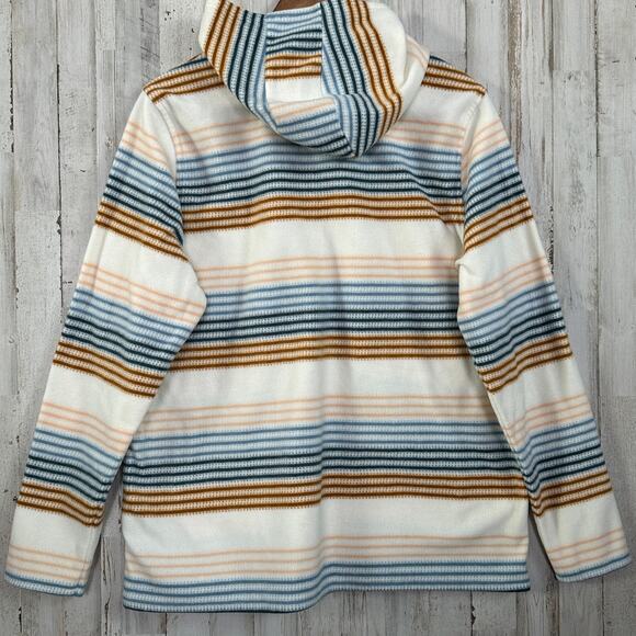O Neill Polar Fleece Hoodie Jacket XL Cream Striped Half Zip Pocket Gorpcore - Picture 2 of 9